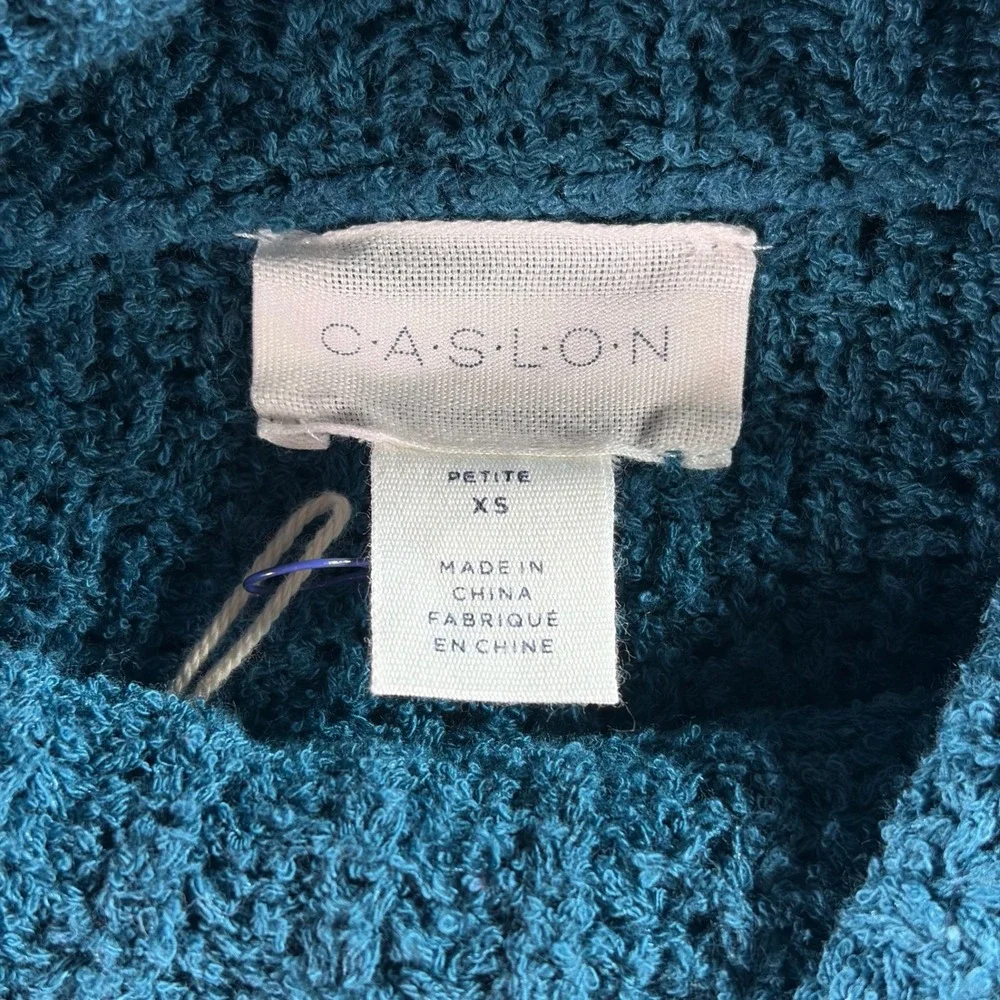 Caslon Cowl Neck Sweater Womens Petite XS Teal Blue Textured Knit Cotton Blend
